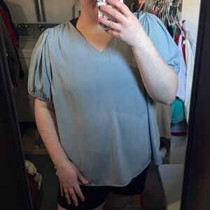 Lou & Grey Striped Blue Puff Sleeve Blouse